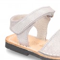 SHINNY leather kids Menorquina sandal shoes with hook and loop strap.