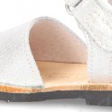 SHINNY leather kids Menorquina sandal shoes with hook and loop strap.