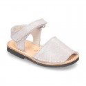 SHINNY leather kids Menorquina sandal shoes with hook and loop strap.