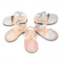 SHINNY leather kids Menorquina sandal shoes with hook and loop strap.