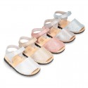 SHINNY leather kids Menorquina sandal shoes with hook and loop strap.