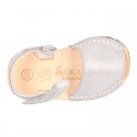 SHINNY leather kids Menorquina sandal shoes with hook and loop strap.