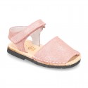 SHINNY leather kids Menorquina sandal shoes with hook and loop strap.