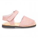 SHINNY leather kids Menorquina sandal shoes with hook and loop strap.