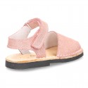 SHINNY leather kids Menorquina sandal shoes with hook and loop strap.