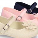 LINEN Canvas Mary Jane shoes with flower design.