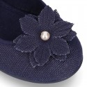 LINEN Canvas Mary Jane shoes with flower design.