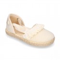 LINEN canvas espadrille shoes dancer style with laces design.