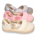 LINEN canvas espadrille shoes dancer style with laces design.