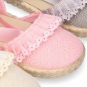 LINEN canvas espadrille shoes dancer style with laces design.