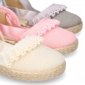 LINEN canvas espadrille shoes dancer style with laces design.