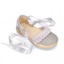 LINEN canvas espadrille shoes dancer style with laces design.