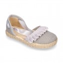 LINEN canvas espadrille shoes dancer style with laces design.