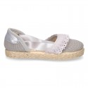 LINEN canvas espadrille shoes dancer style with laces design.