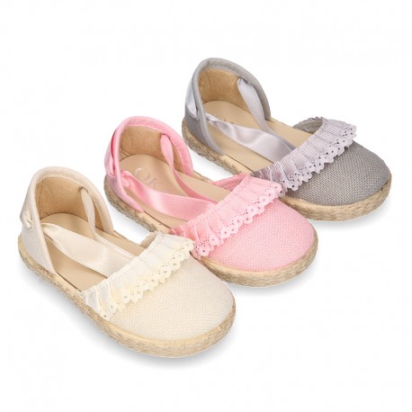 LINEN canvas espadrille shoes dancer style with laces design.