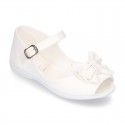 Cotton canvas little Mary Jane shoes SANDAL style with buckle fastening and ribbon..