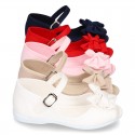 Cotton canvas little Mary Jane shoes SANDAL style with buckle fastening and ribbon..