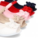 Cotton canvas little Mary Jane shoes SANDAL style with buckle fastening and ribbon..