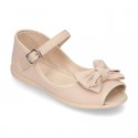 Cotton canvas little Mary Jane shoes SANDAL style with buckle fastening and ribbon..