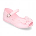 Cotton canvas little Mary Jane shoes SANDAL style with buckle fastening and ribbon..