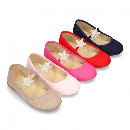 Special dress cotton canvas Ballet flat shoes with STAR design.