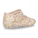 Cotton canvas little Mary jane shoes with velcro strap and FLOWER print for babies.