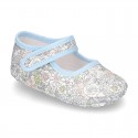 Cotton canvas little Mary jane shoes with velcro strap and FLOWER print for babies.