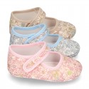 Cotton canvas little Mary jane shoes with velcro strap and FLOWER print for babies.