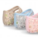 Cotton canvas little Mary jane shoes with velcro strap and FLOWER print for babies.