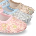 Cotton canvas little Mary jane shoes with velcro strap and FLOWER print for babies.