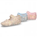 Cotton canvas little Mary jane shoes with velcro strap and FLOWER print for babies.