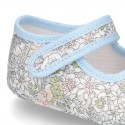 Cotton canvas little Mary jane shoes with velcro strap and FLOWER print for babies.