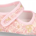 Cotton canvas little Mary jane shoes with velcro strap and FLOWER print for babies.