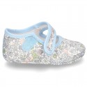 Cotton canvas little Mary jane shoes with velcro strap and FLOWER print for babies.