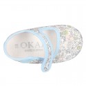 Cotton canvas little Mary jane shoes with velcro strap and FLOWER print for babies.