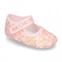 Cotton canvas little Mary jane shoes with velcro strap and FLOWER print for babies.