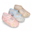 Cotton canvas little Mary jane shoes with velcro strap and FLOWER print for babies.