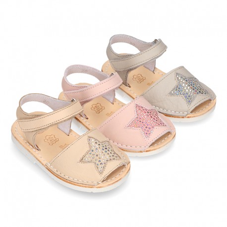 Menorquina sandals with STAR design and hook and loop strap.