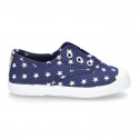 Cotton Canvas sneakers with STARS print, elastic bands and rubber toe cap.