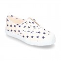 Cotton Canvas sneakers with STARS print, elastic bands and rubber toe cap.