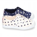 Cotton Canvas sneakers with STARS print, elastic bands and rubber toe cap.