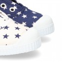 Cotton Canvas sneakers with STARS print, elastic bands and rubber toe cap.