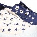 Cotton Canvas sneakers with STARS print, elastic bands and rubber toe cap.