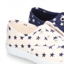 Cotton Canvas sneakers with STARS print, elastic bands and rubber toe cap.