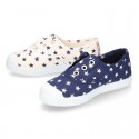 Cotton Canvas sneakers with STARS print, elastic bands and rubber toe cap.