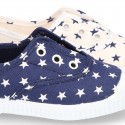 Cotton Canvas sneakers with STARS print, elastic bands and rubber toe cap.