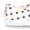 Cotton Canvas sneakers with STARS print, elastic bands and rubber toe cap.