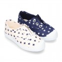 Cotton Canvas sneakers with STARS print, elastic bands and rubber toe cap.