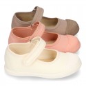 New Cotton canvas Mary Jane shoes with toe cap.