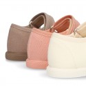 New Cotton canvas Mary Jane shoes with toe cap.